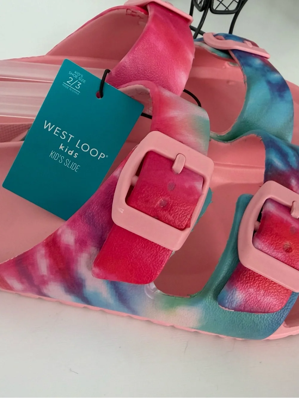 West Loop Kids' Pink Tie-Dye Slide Sandals
